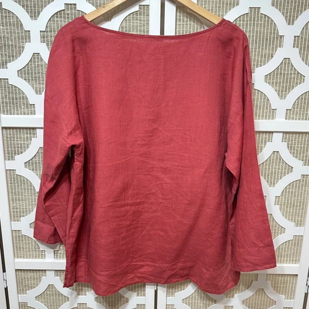 Eileen Fisher Organic Linen Tunic Womens Large Boat Neck Lightweight Lagenlook - Picture 8 of 8